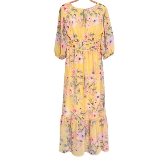 Luxology Floral Overlay V-neckline Flowy Maxi Dress Romantic Summer Size Small - Picture 8 of 12